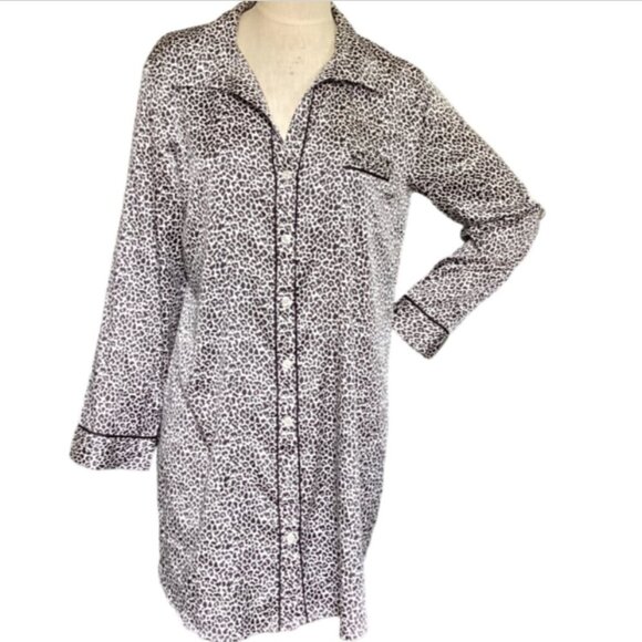 Victoria's Secret PJ Button-Up Sleep Shirt/Dress/Tunic Leopard Print L #163J - Picture 1 of 7